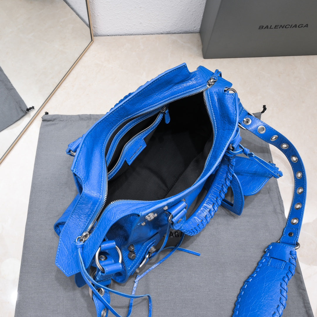 Blue Studded Shoulder Bag with Heart Mirror Charm