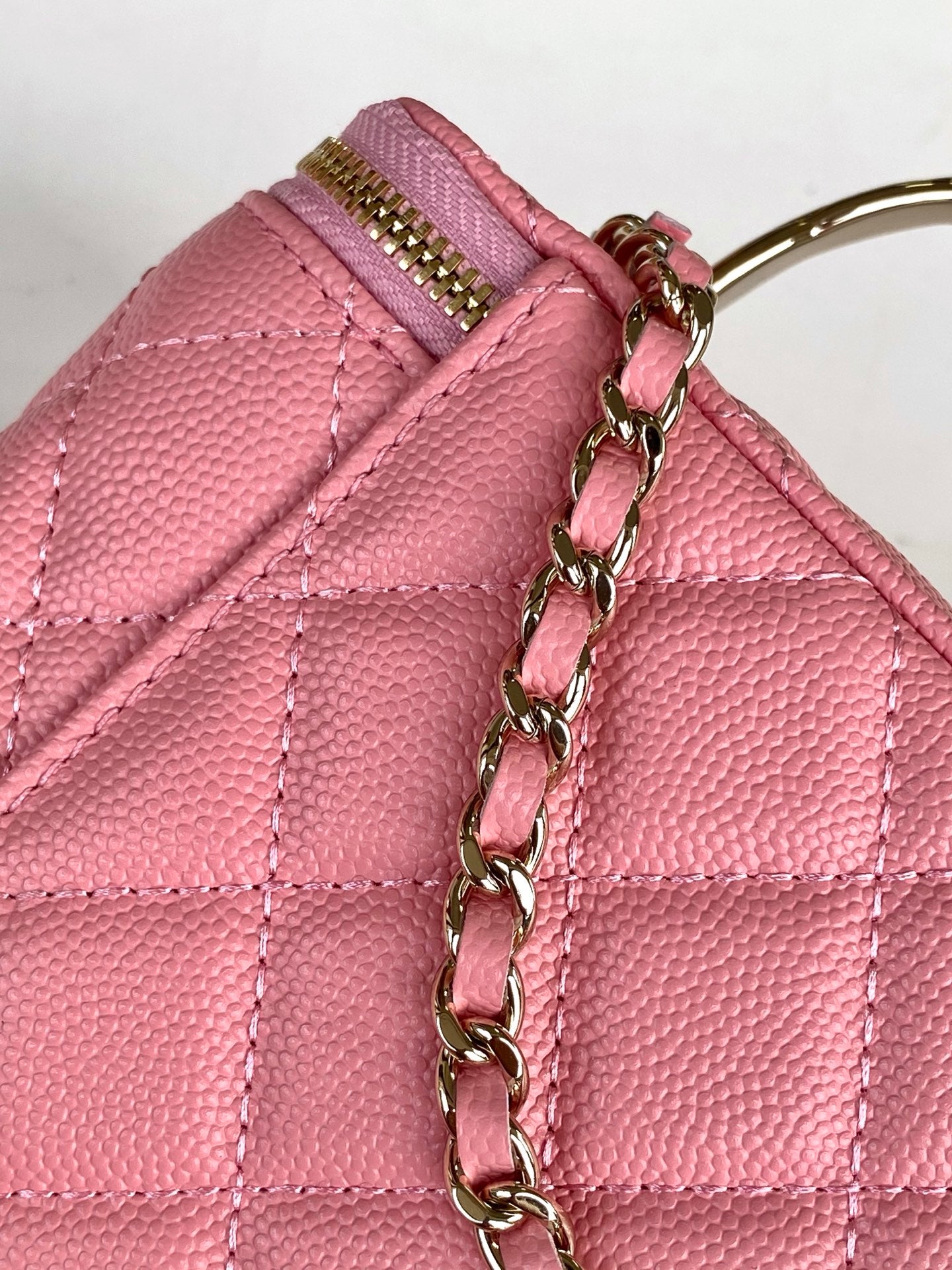Pink Quilted Mini Crossbody Bag with Chain Strap & Mirror