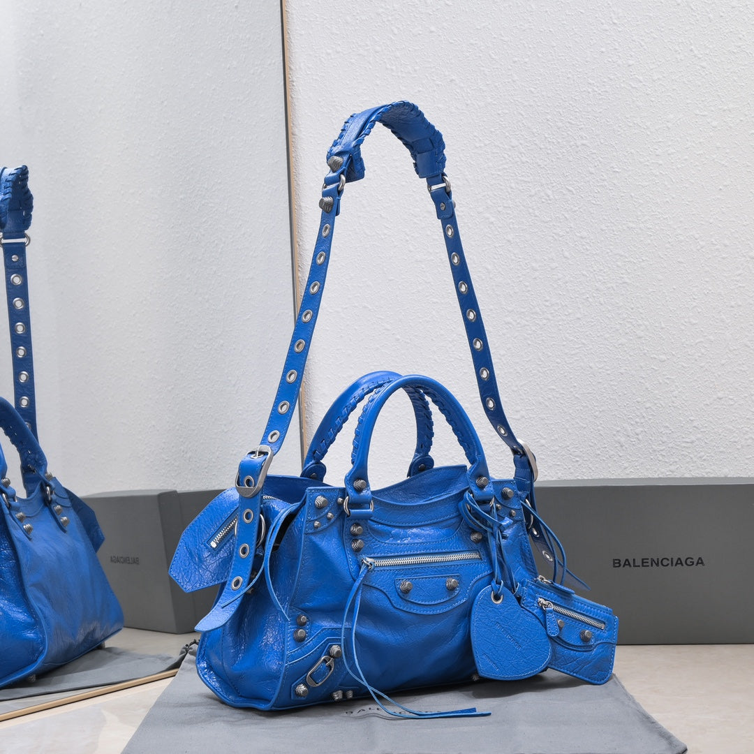 Blue Studded Shoulder Bag with Heart Mirror Charm
