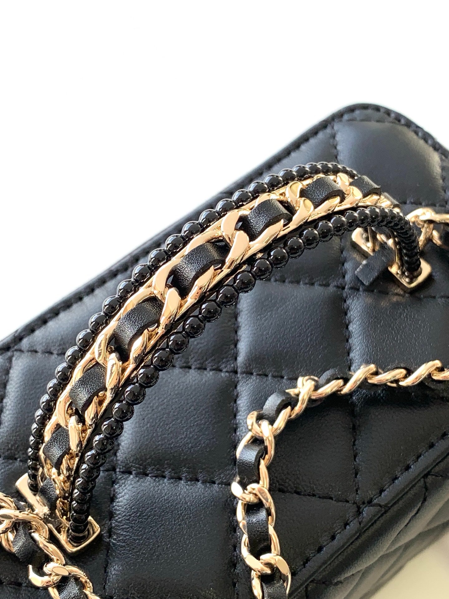 Black Quilted Mini Crossbody Bag with Chain Strap & Mirror