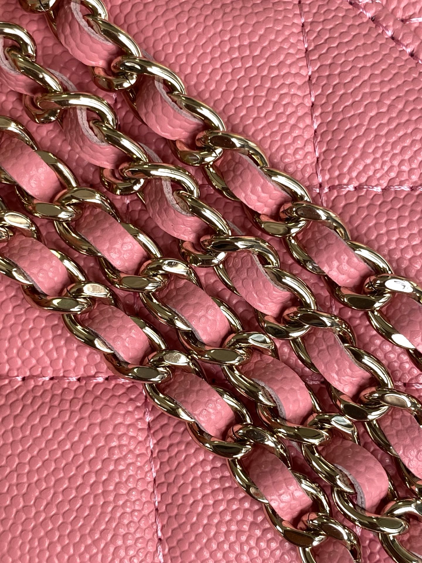 Pink Quilted Mini Crossbody Bag with Chain Strap & Mirror