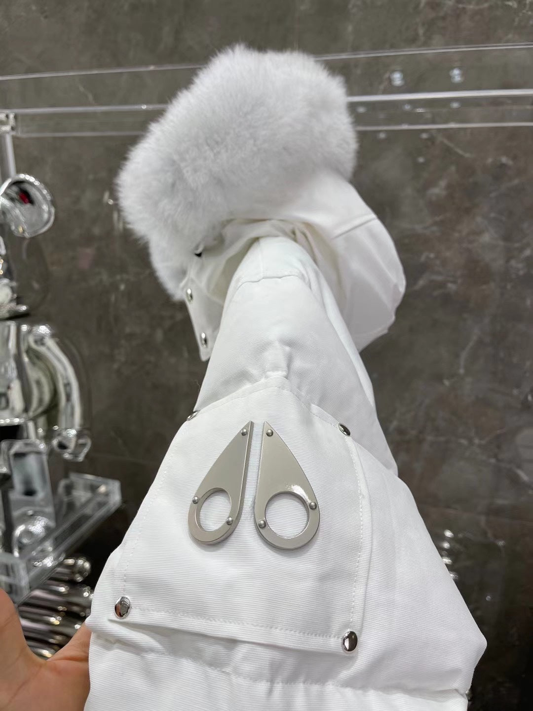 Moose K white Puffer Jacket with Fur Hood