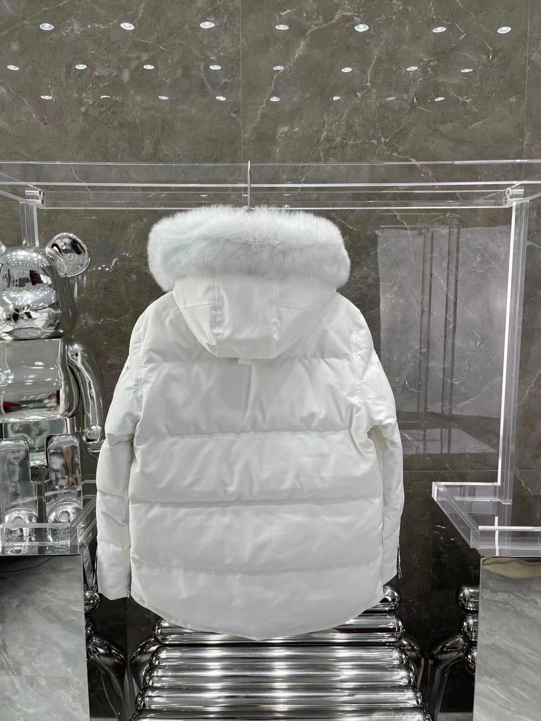 Moose K white Puffer Jacket with Fur Hood
