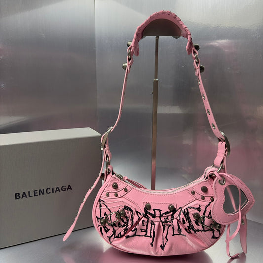 Pink Graffiti-Style Shoulder Bag with Heart Charm
