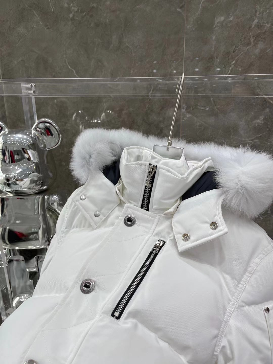 Moose K white Puffer Jacket with Fur Hood