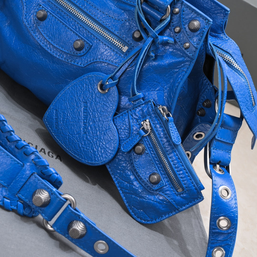Blue Studded Shoulder Bag with Heart Mirror Charm