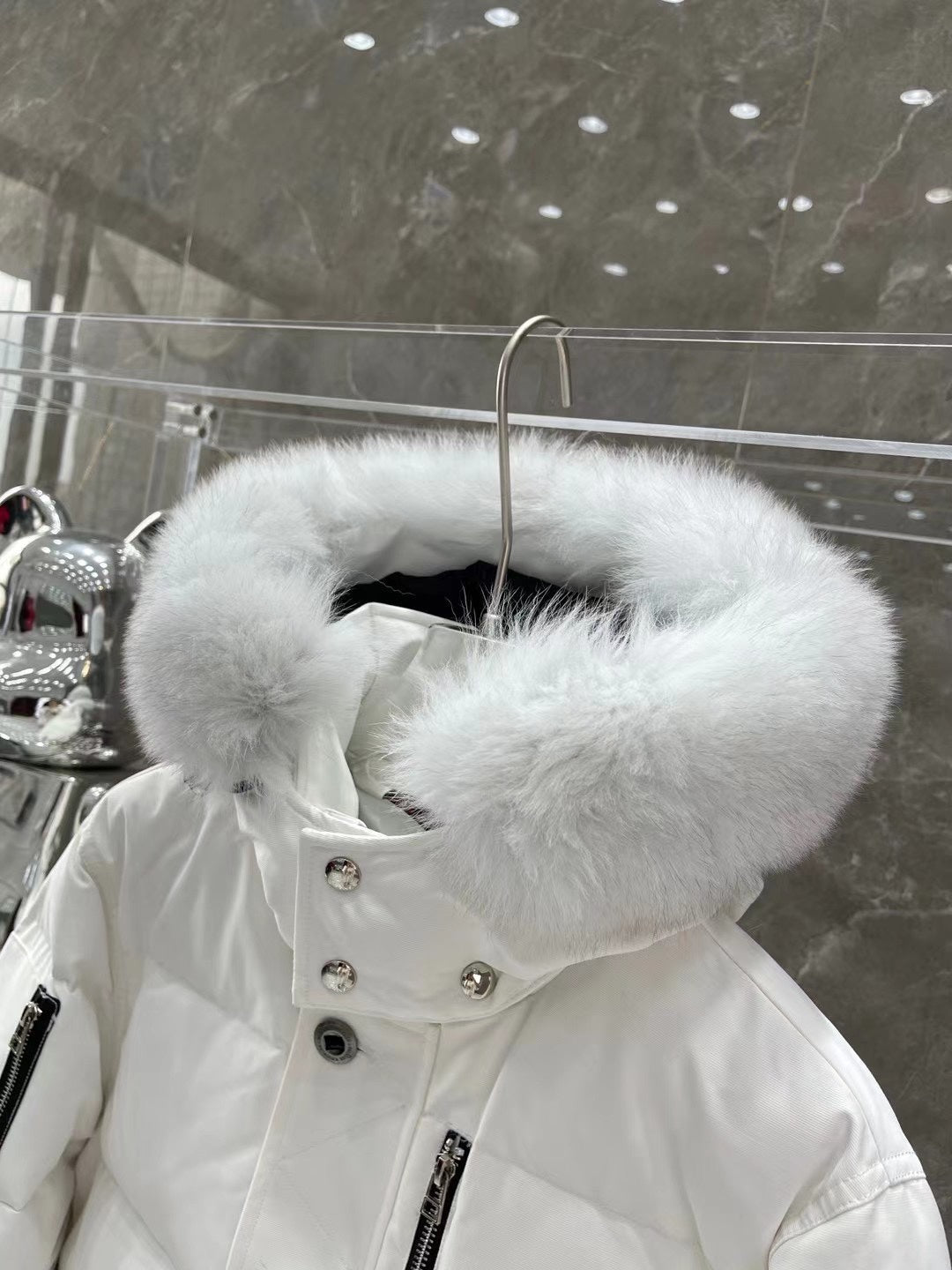 Moose K white Puffer Jacket with Fur Hood