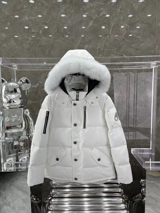 Moose K white Puffer Jacket with Fur Hood
