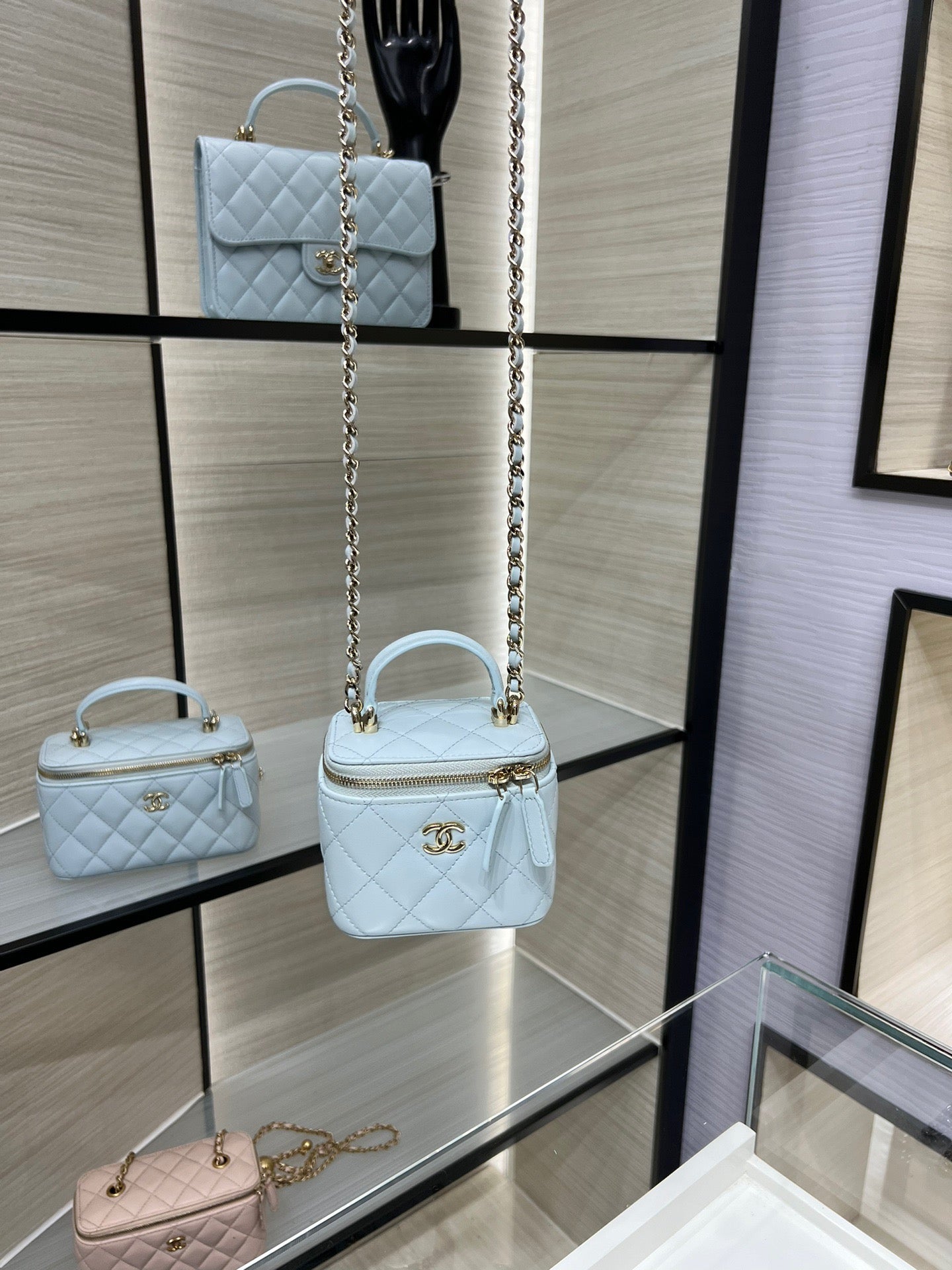 Mini Light Blue Quilted Crossbody Bag with Chain Strap