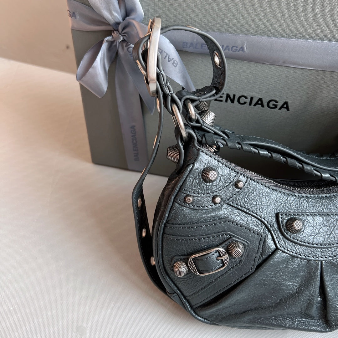 Black Studded Shoulder Bag with Heart Mirror Charm
