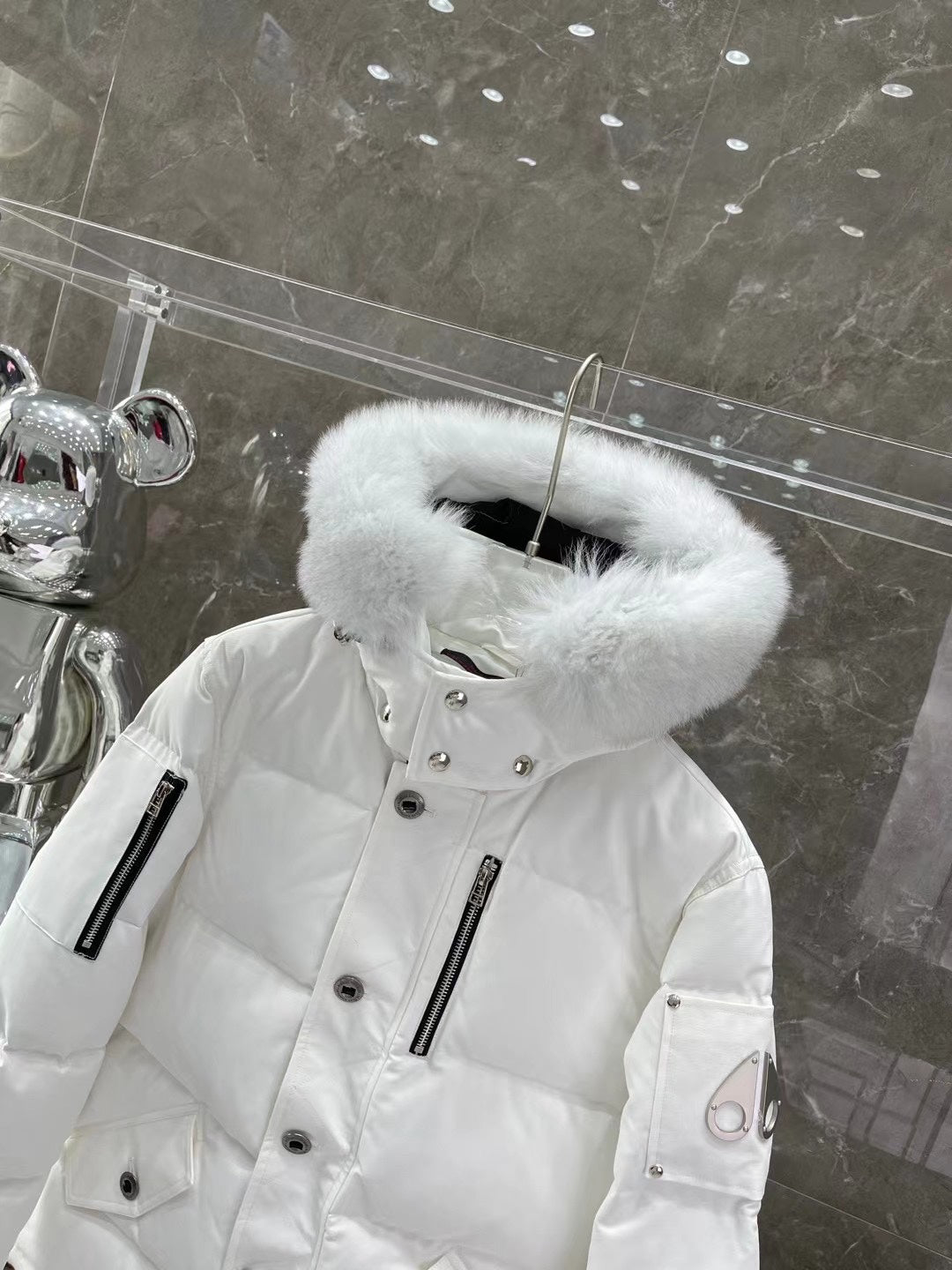 Moose K white Puffer Jacket with Fur Hood