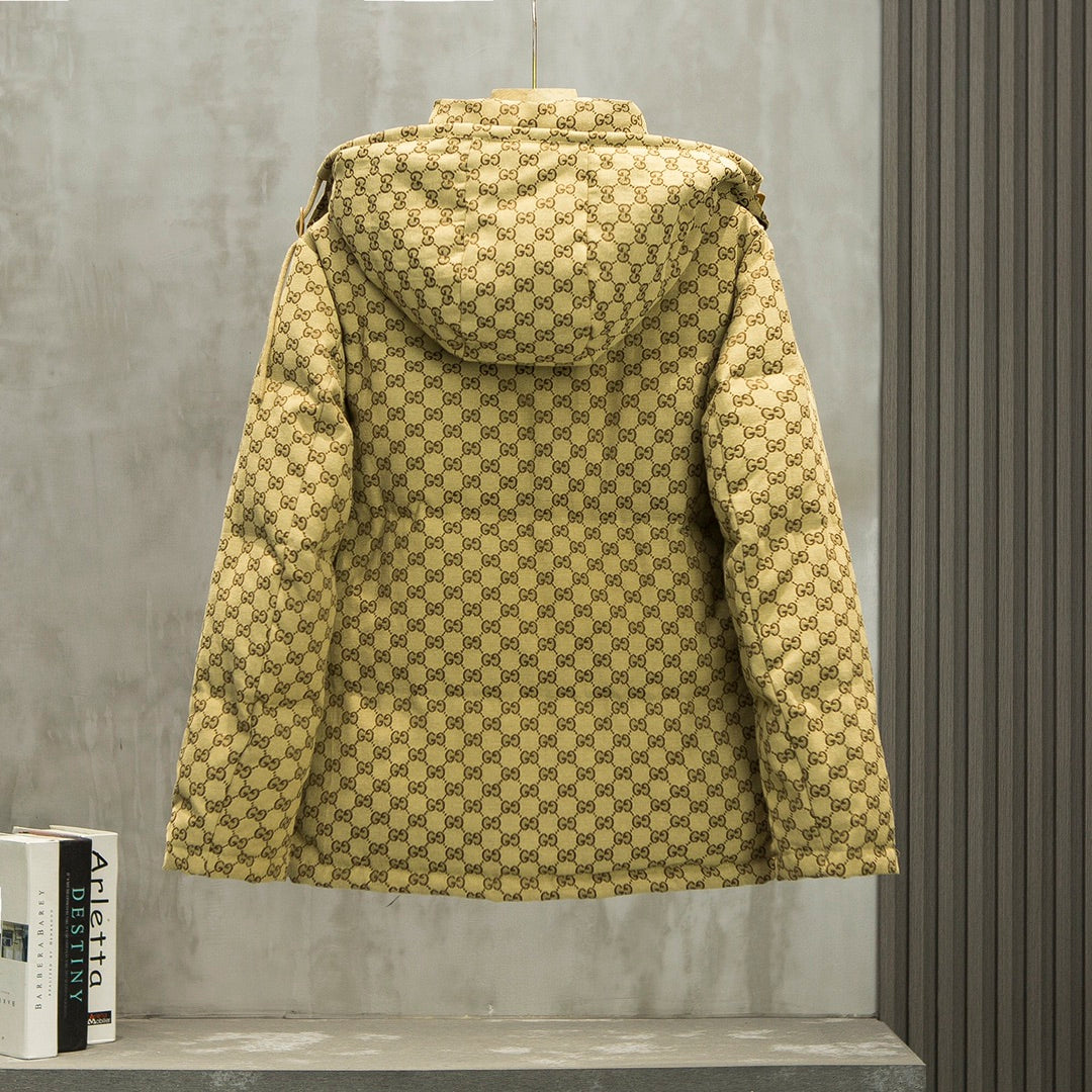 Monogram Print Puffer Jacket with Hood