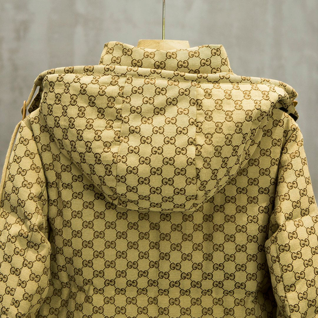 Monogram Print Puffer Jacket with Hood
