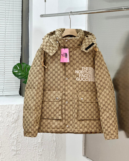 Monogram Print Puffer Jacket with Hood